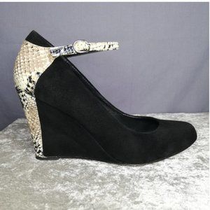 Wedge heels (black suede with snake skin accent)